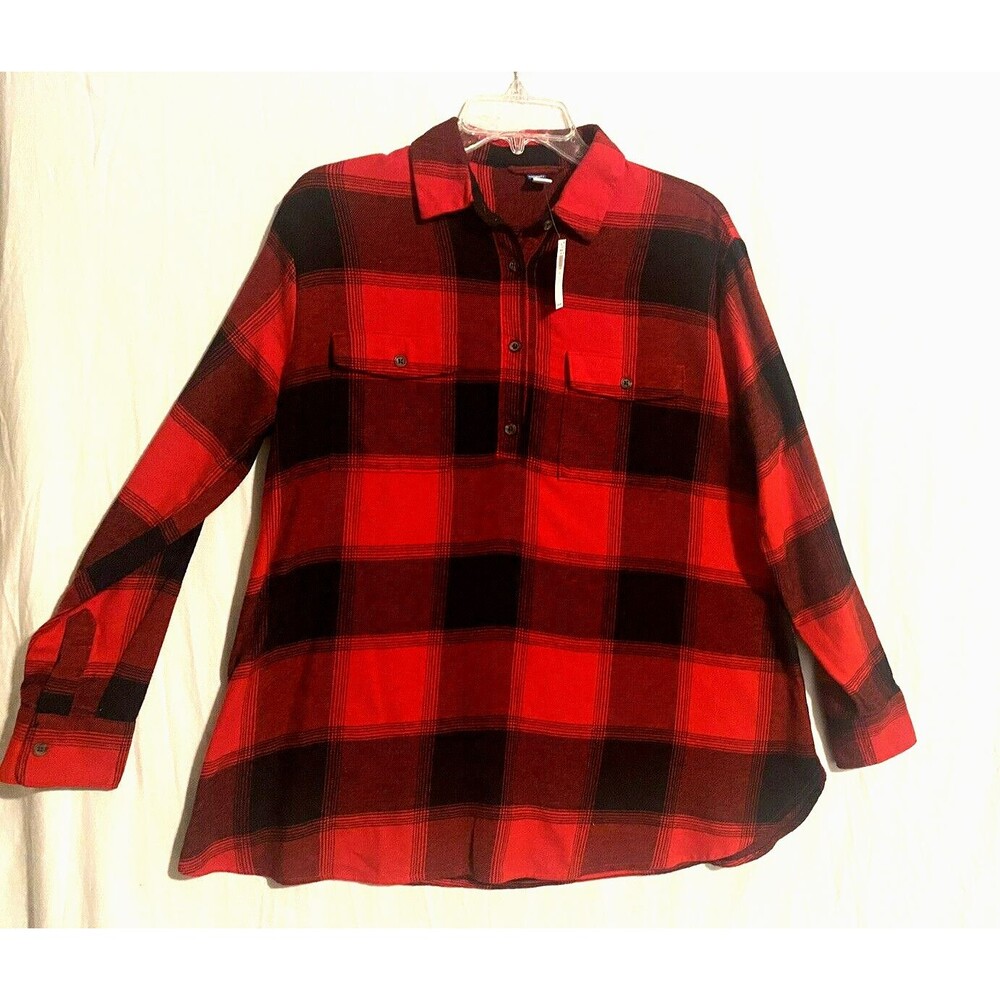 Old Navy Flannel Shirt Womens Sz S Red Buffalo Plaid Maternity Boyfriend Fit NWT